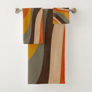 Moderne Herbst-Abstrakte Wavy-Linien in Erdtönen Badhandtuch Set