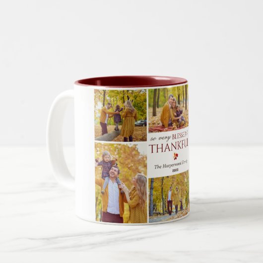 Moderne Herbst Erntedank Familienkollektion Foto C Zweifarbige Tasse (Vorderseite Links)