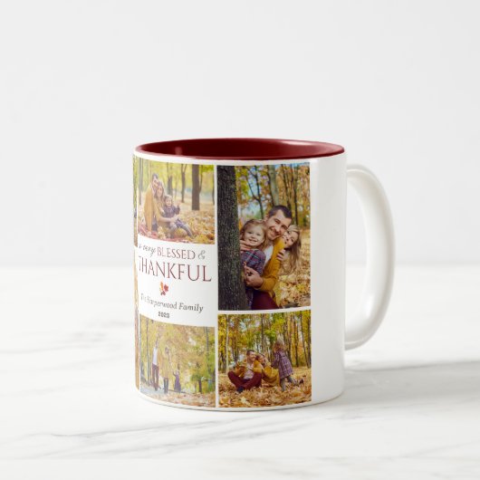 Moderne Herbst Erntedank Familienkollektion Foto C Zweifarbige Tasse (VorderseiteRechts)