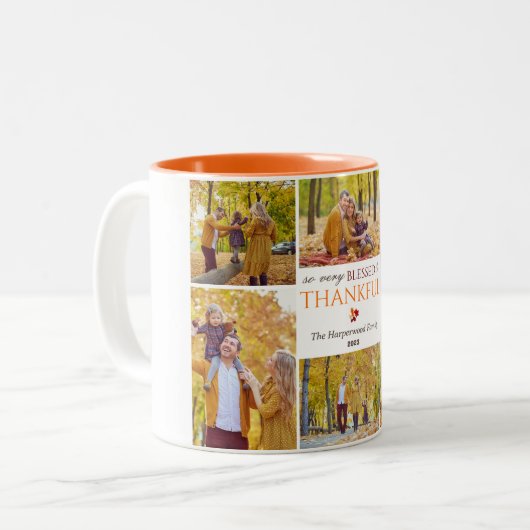 Moderne Herbst Erntedank Familienkollektion Foto C Zweifarbige Tasse (Vorderseite Links)