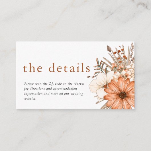 Moderne Herbst-Florals QR-Code Hochzeitsdetails Begleitkarte (Vorderseite)
