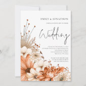 Moderne Herbst Florals Script QR Code Hochzeit Einladung (Vorderseite)