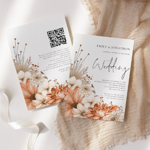 Moderne Herbst Florals Script QR Code Hochzeit Einladung