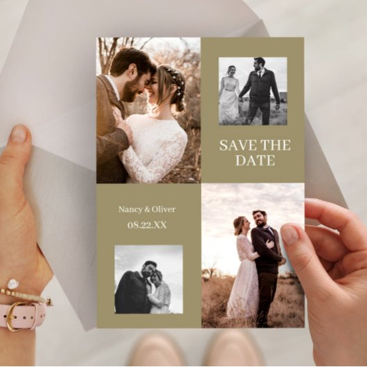 Moderne Herbst-Foto-Collage Save the Date Hochzeit Einladung