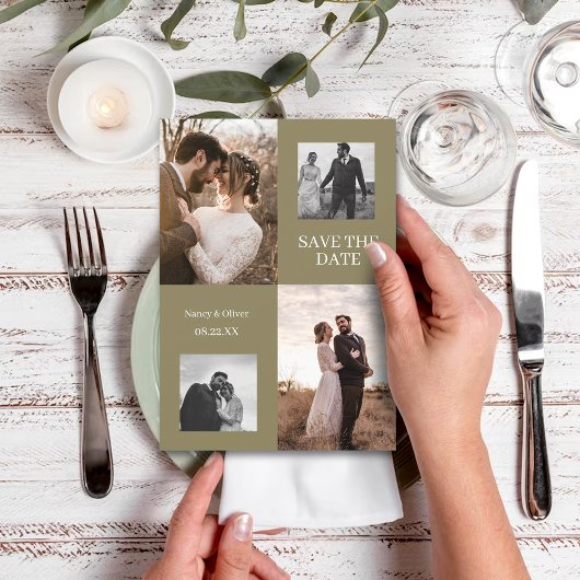 Moderne Herbst-Foto-Collage Save the Date Hochzeit Einladung