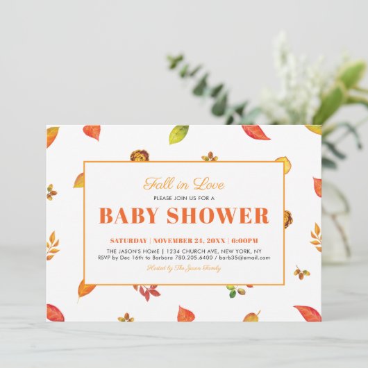 Moderne Herbst/Herbst-Leaf Kinderdusche Einladung (Stehend Vorderseite)