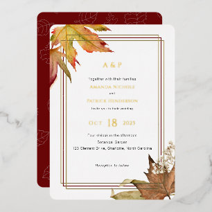 Moderne Herbst-Herbstblätter, Gartenhochzeit Gold Folieneinladung