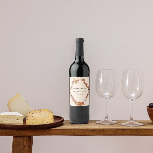 Moderne Herbst Orange BOHO Hochzeitsweinmarken Weinetikett