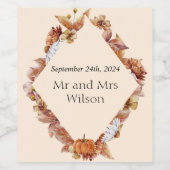 Moderne Herbst Orange BOHO Hochzeitsweinmarken Weinetikett (Einzelnes Label)