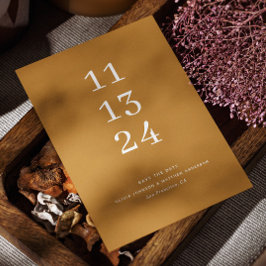 Moderne Herbst-Senf gelbe minimalistische Hochzeit Save The Date