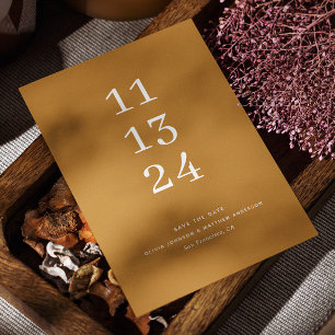 Moderne Herbst-Senf gelbe minimalistische Hochzeit Save The Date