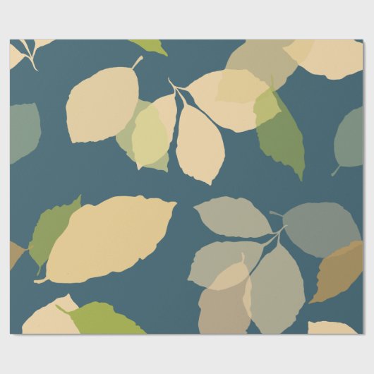 Moderne Herbstblätter mit Blaugrüne Hintergrund Geschenkpapier (Flach)