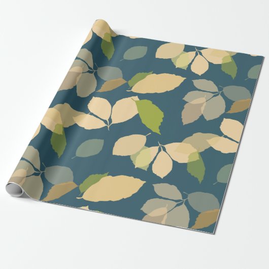 Moderne Herbstblätter mit Blaugrünelem Hintergrund Geschenkpapier (Ungerollt)