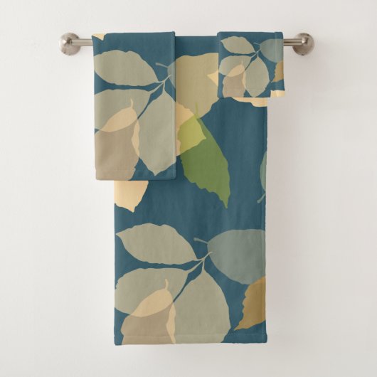 Moderne Herbstblätter mit Türkis Hintergrund Badhandtuch Set (Insitu)