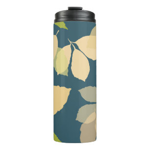 Moderne Herbstblätter mit Türkis Hintergrund Thermosbecher