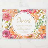 Moderne Herbstflora Wasserfarben Korallendusche Schaumweinetikett (Einzelnes Label)