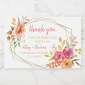 Moderne Herbstflora Wasserfarben Korallendusche Schaumweinetikett (Einzelnes Label)