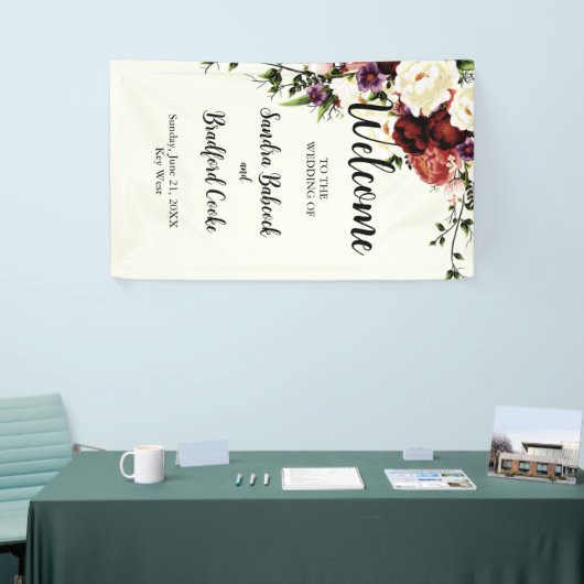 Moderne Herbstflorale Hochzeit Begrüßungszeichen Banner (Messeveranstaltung)