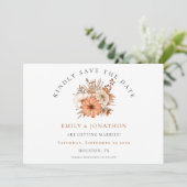 Moderne Herbstflorale QR-Hochzeit Save The Date (Stehend Vorderseite)