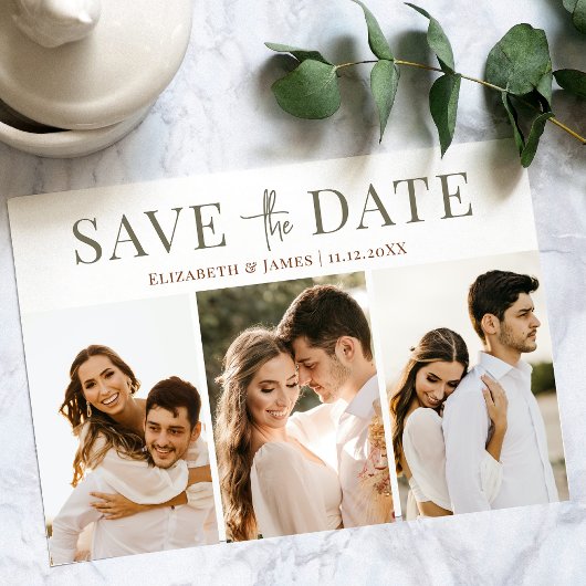 Moderne Herbsthochzeit mit drei Fotos Save The Date