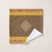 Moderne Herbstlaub Monogram Brown Polka Dot Badhandtuch Set (Waschlappen)