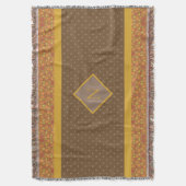 Moderne Herbstlaub Monogram Brown Polka Dot Decke (Vorderseite Vertikal)