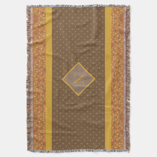 Moderne Herbstlaub Monogram Brown Polka Dot Decke (Vorderseite Vertikal)