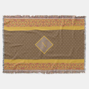 Moderne Herbstlaub Monogram Brown Polka Dot Decke