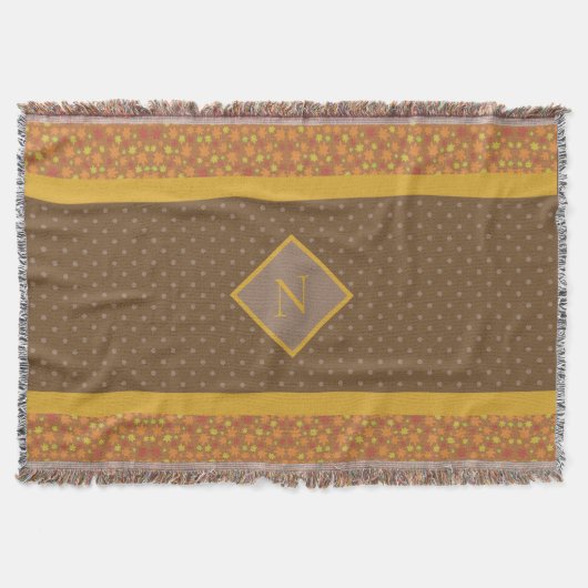 Moderne Herbstlaub Monogram Brown Polka Dot Decke (Vorderseite)