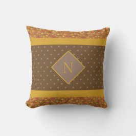 Moderne Herbstlaub Monogram Brown Polka Dot Kissen