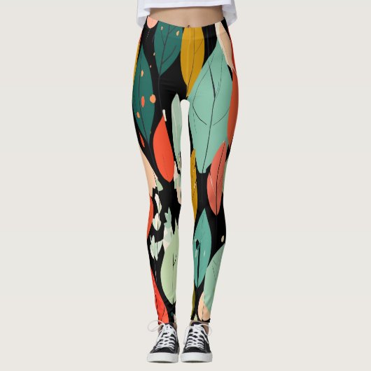 Moderne Herbstlaub-Muster Leggings (Vorderseite)
