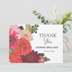 Moderne herbstliche Blumenstrauß-Brautparty    Dankeskarte