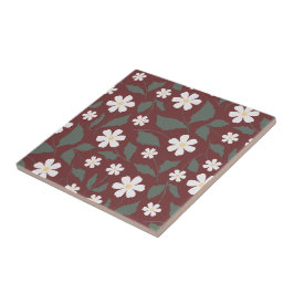 Moderne Heritage Daisy Floral Dunkelrot & Grün Fliese
