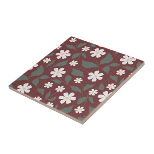 Moderne Heritage Daisy Floral Dunkelrot & Grün Fliese