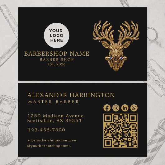 Moderne Herrenbarbier Goldhirsch Qr Code Soziale I Visitenkarte