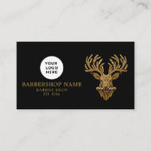 Moderne Herrenbarbier Goldhirsch Qr Code Soziale I Visitenkarte (Vorderseite)