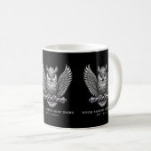 Moderne Herrenbarbier Silber-Eule Promo-Marke Kaffeetasse (VorderseiteRechts)
