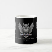 Moderne Herrenbarbier Silber-Eule Promo-Marke Kaffeetasse (Mittel)