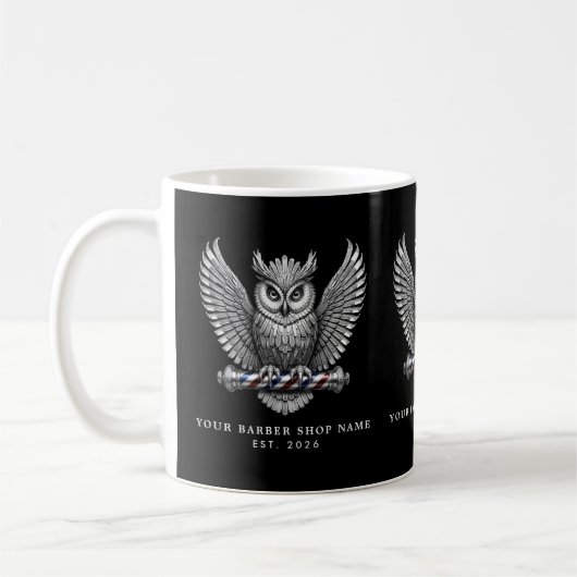 Moderne Herrenbarbier Silber-Eule Promo-Marke Kaffeetasse (Links)