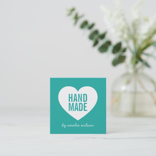 Moderne Herz bearbeitbare Hintergrundfarbe Handgef Quadratische Visitenkarte (Stehend Vorderseite)