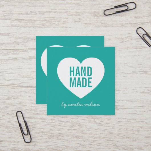 Moderne Herz bearbeitbare Hintergrundfarbe Handgef Quadratische Visitenkarte (Vorderseite/Rückseite Beispiel)