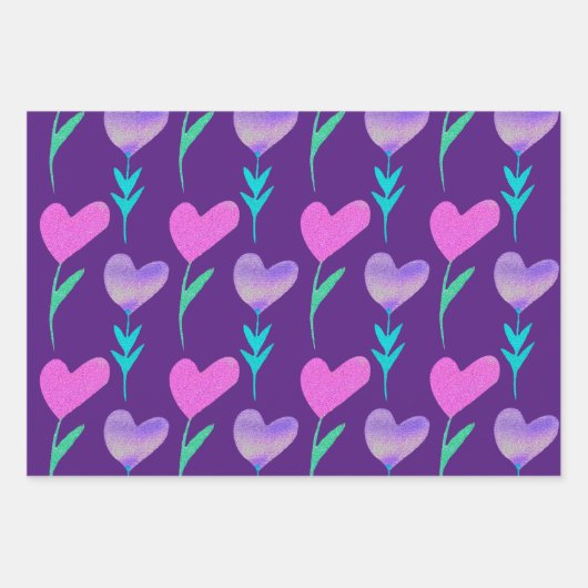 Moderne Herz-Blume Gemustert Valentine Geschenkpapier Set (Vorderseite 3)