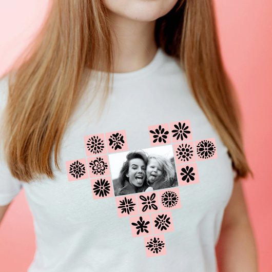Moderne Herz-Blume Memable Foto T - Shirt