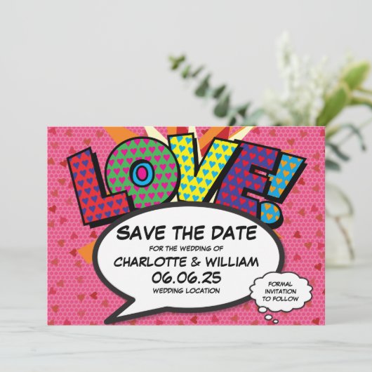 Moderne Herz-Confetti-Liebe Hochzeit retten das Da Save The Date (Stehend Vorderseite)