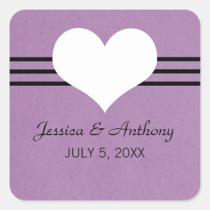 Moderne Herz-Hochzeitsticker, Lila Quadratischer Aufkleber
