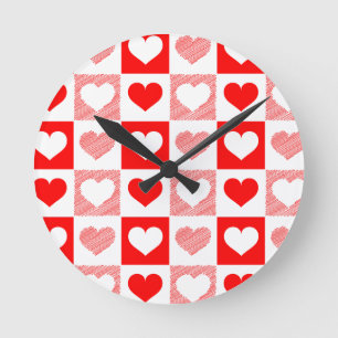 Moderne Herz-Muster-Wanduhr - Rot und Pink Runde Wanduhr