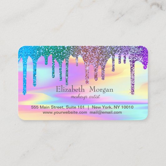 Moderne Herz-Rainbow-Glitzer-Tropfen Holografie Treuekarte (Rückseite)