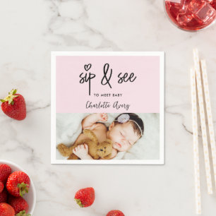 Moderne Herz-Rosa Sip & See Benutzerdefinierte Bab Serviette