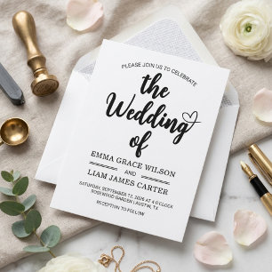 Moderne Herz-Schrift Schwarz-Weiß-Hochzeit Karte