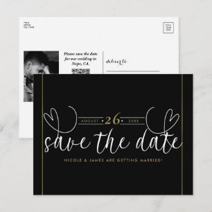 Moderne Herz Schwarz Weiß Chic Save-the-Date-Karte Ankündigungspostkarte